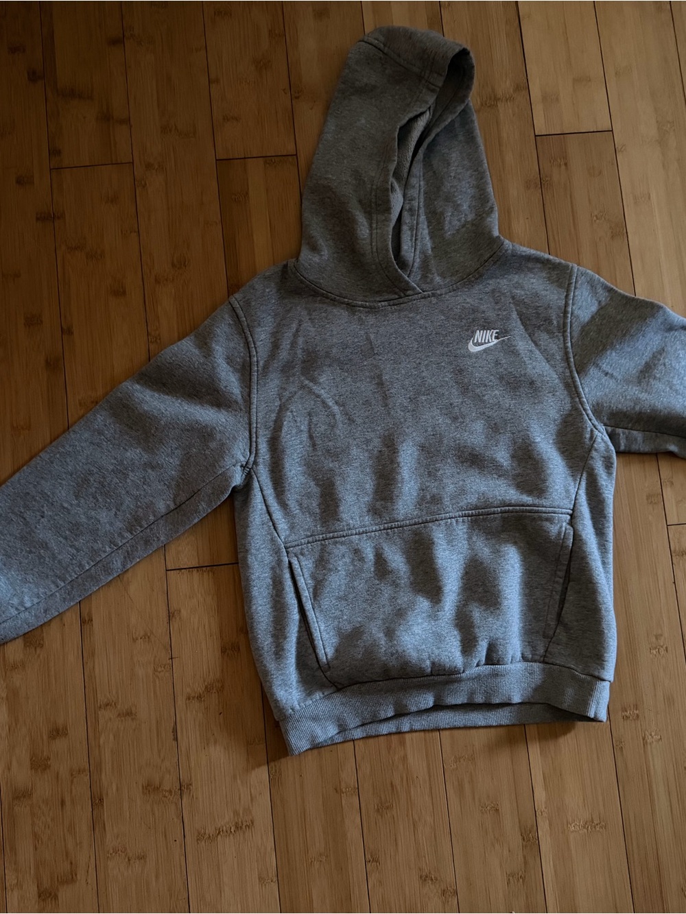 Nike Kids Gray Hooded Sweatshirt with White Logo